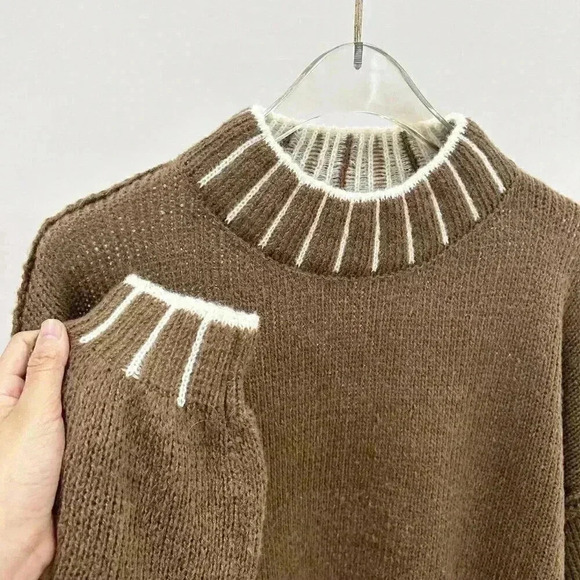 Khaki Casual Women's Oversized Drop Shoulder Long Sleeve Round Neck Sweater - Picture 4 of 5